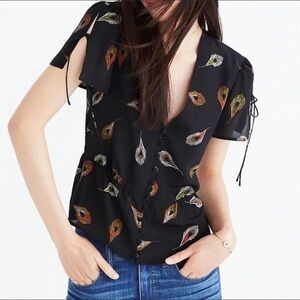 Madewell 100% Silk Belle Blouse in Peacock Feathers